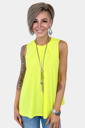 Neon Yellow Pleated Sleeveless Top [NO RETURNS]