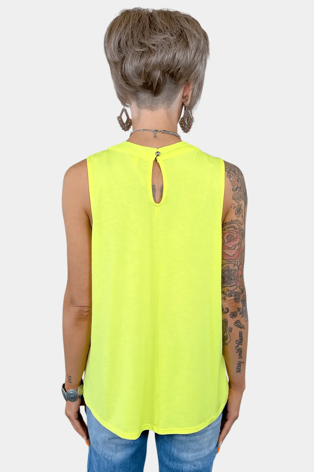 Neon Yellow Pleated Sleeveless Top [NO RETURNS]