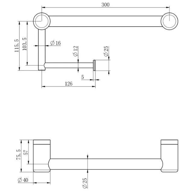 Nero Mecca Care 25mm Toilet Roll Rail 300mm Matte Black