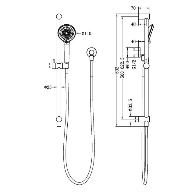 Nero Round Metal Project Rail Shower Matte Black