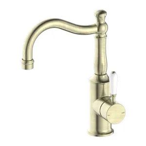 Nero York Basin Mixer Hook Spout Aged Brass