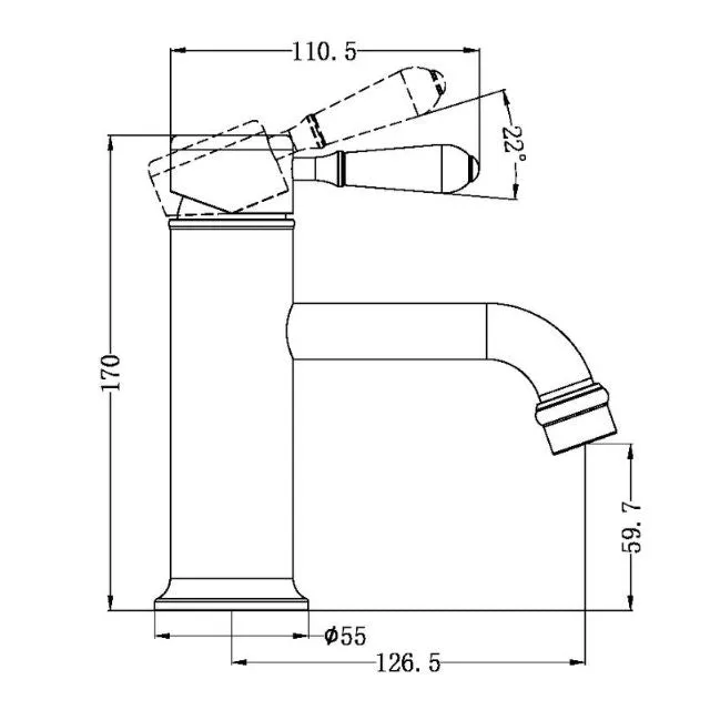 Nero York Straight Basin Mixer With Metal Lever Matte Black