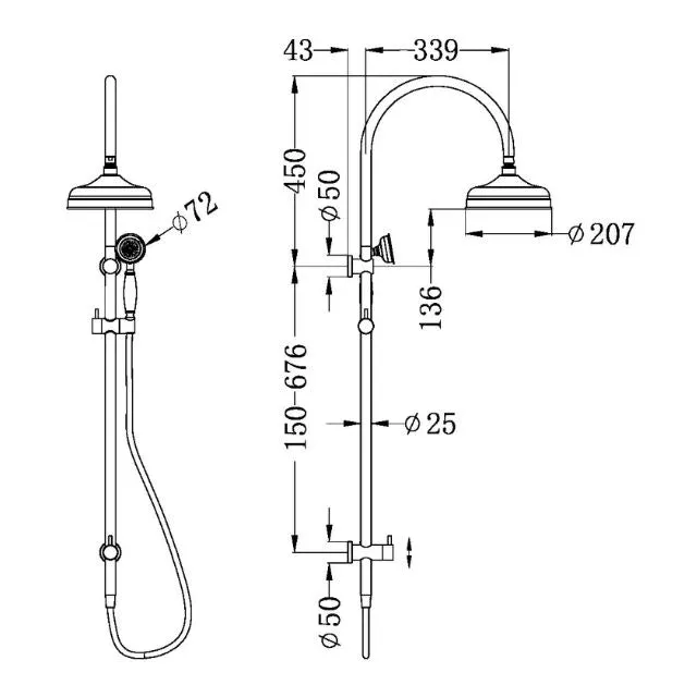 Nero York Twin Shower With Metal Hand Shower Matte Black