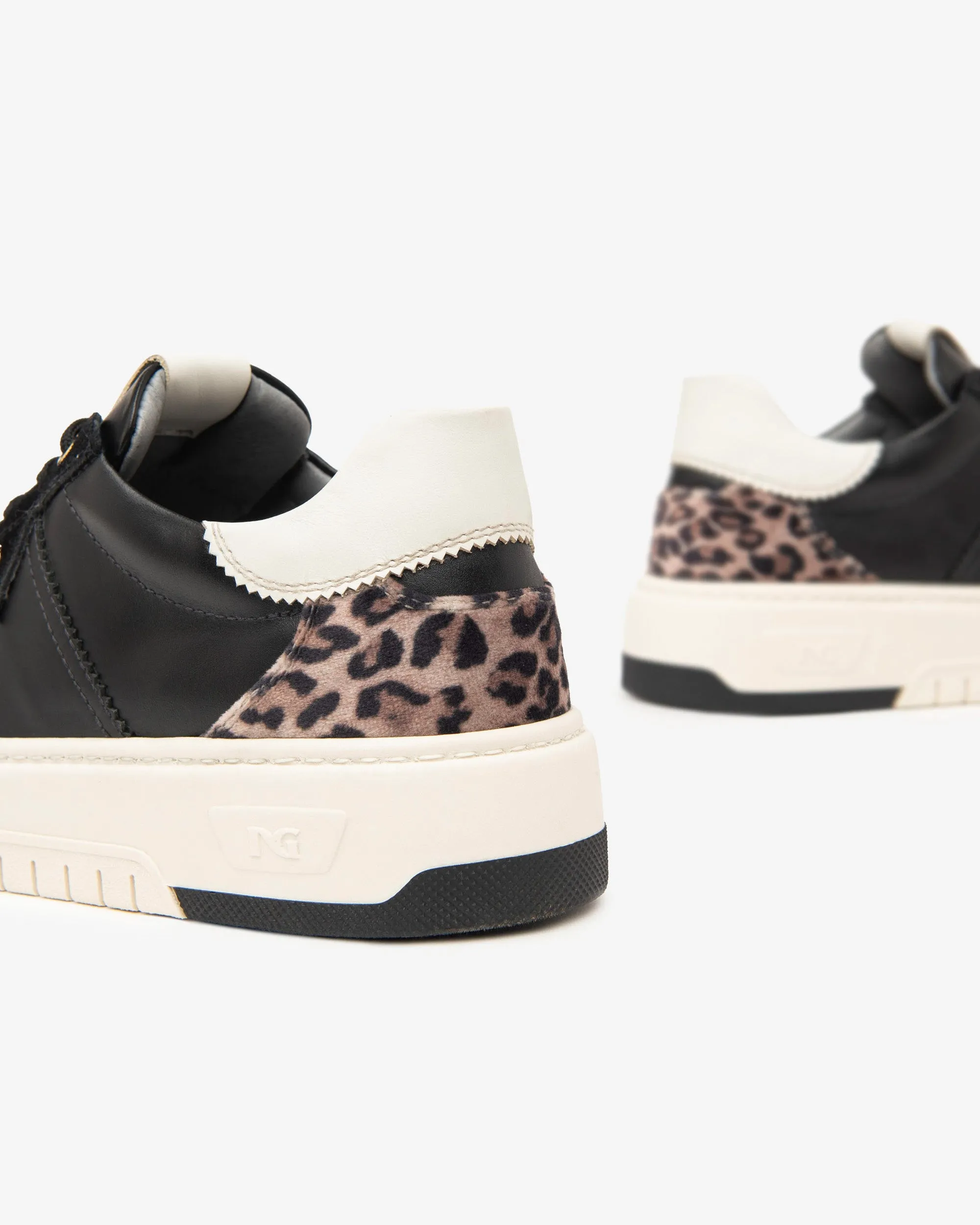 NeroGiardini Black Leopard Print Leather Trainers