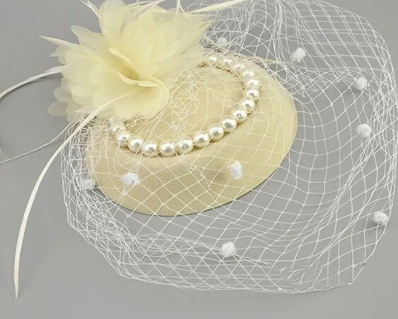 Net Feather Hats White Red Black Birdcage Wedding Bridal Pearl Fascinator