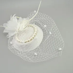 Net Feather Hats White Red Black Birdcage Wedding Bridal Pearl Fascinator