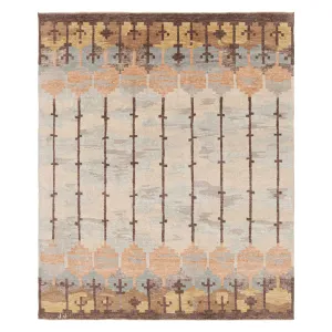 Neutral Contemporary Scandinavian Wool Silk Blend Rug - 6'8" x 8'