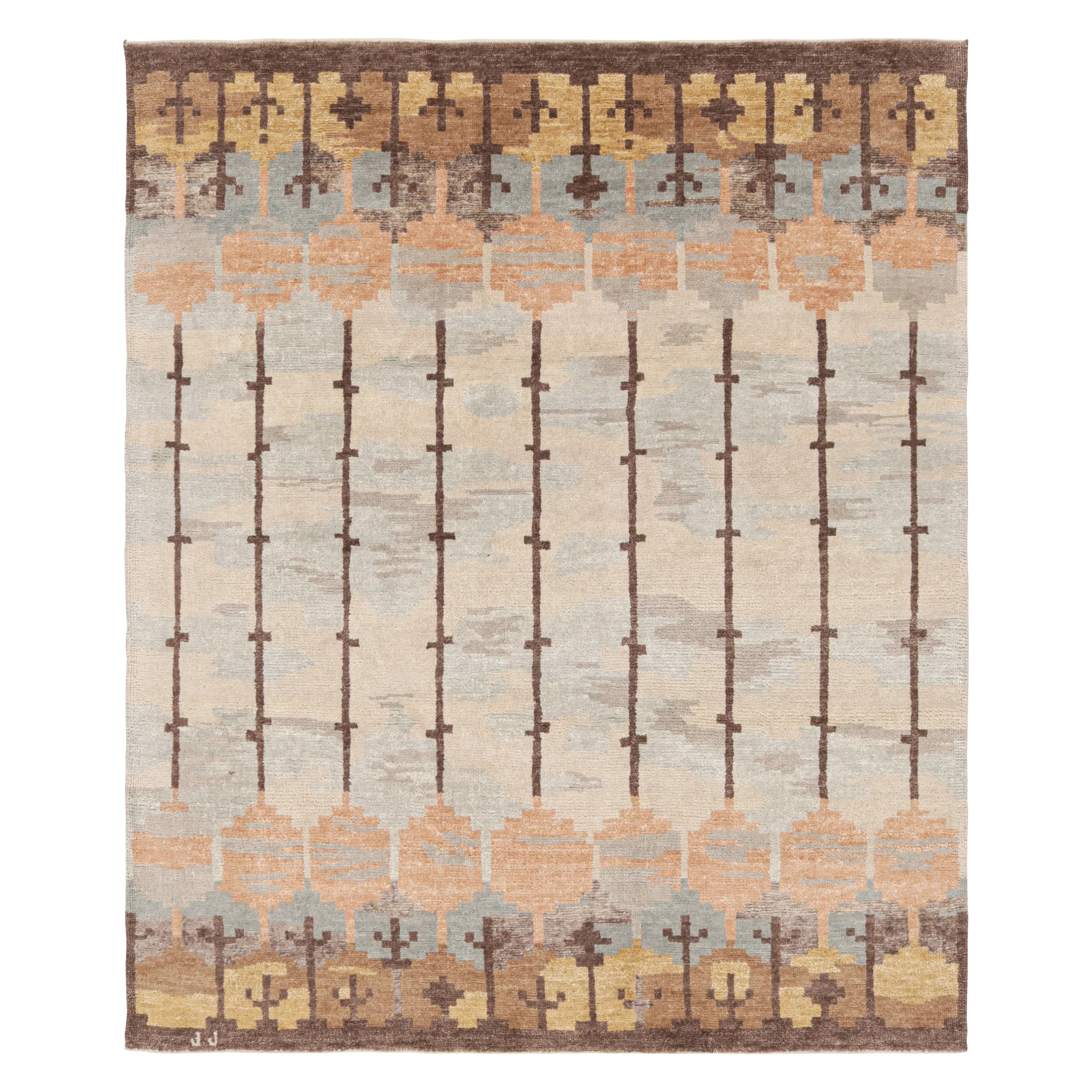 Neutral Contemporary Scandinavian Wool Silk Blend Rug - 6'8" x 8'