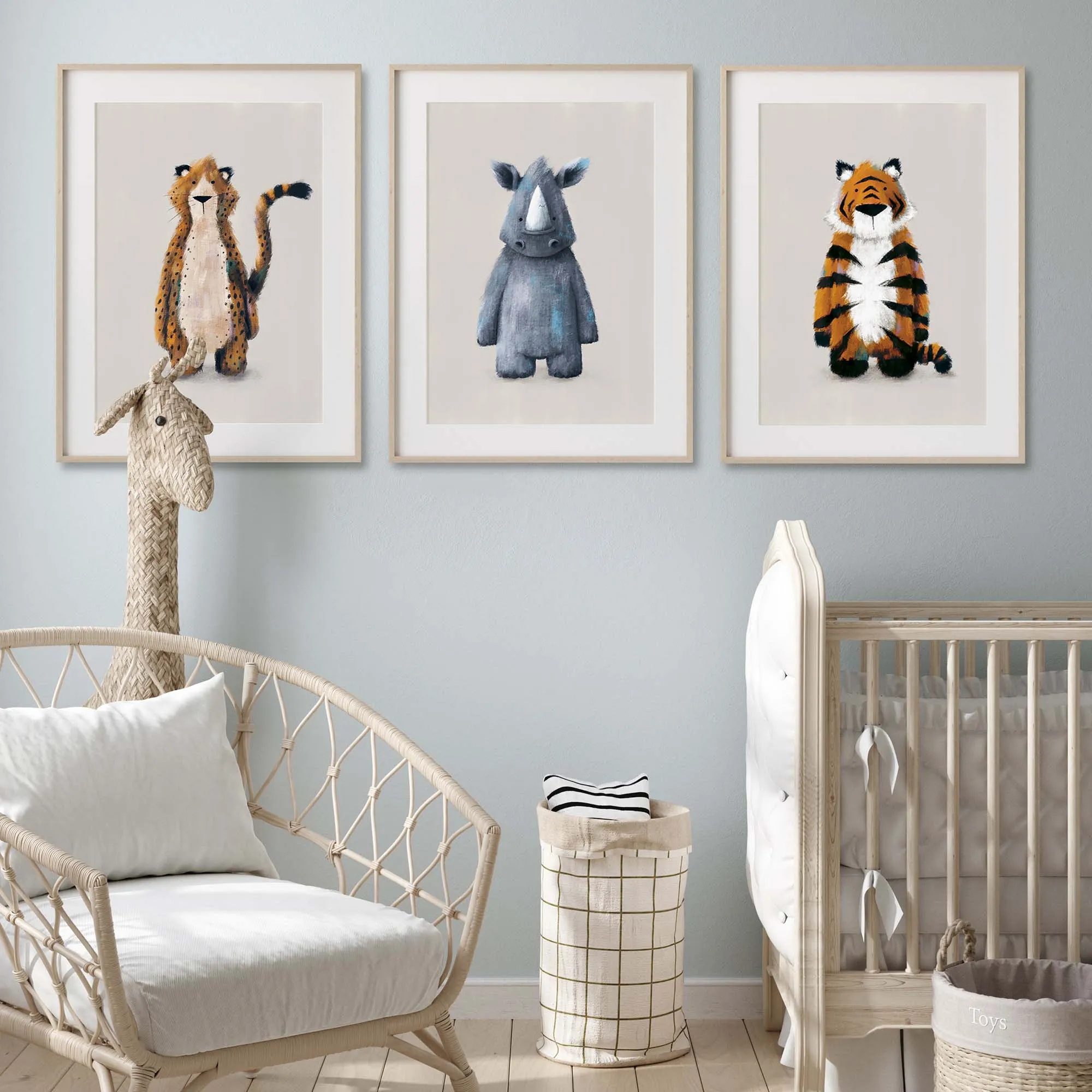 Neutral Jungle Safari Animal Nursery Prints Set Of 3