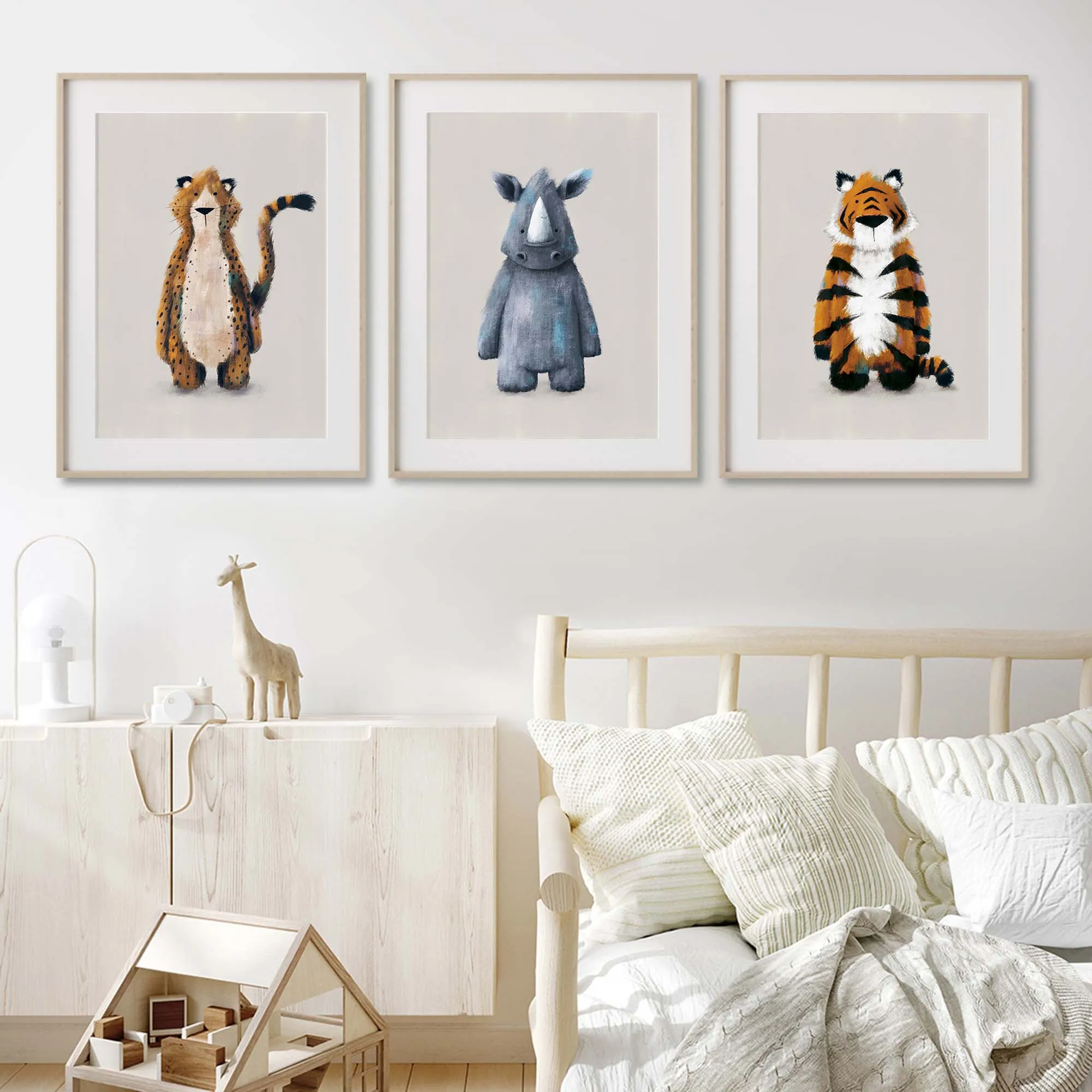 Neutral Jungle Safari Animal Nursery Prints Set Of 3