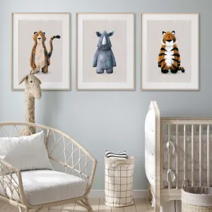 Neutral Jungle Safari Animal Nursery Prints Set Of 3