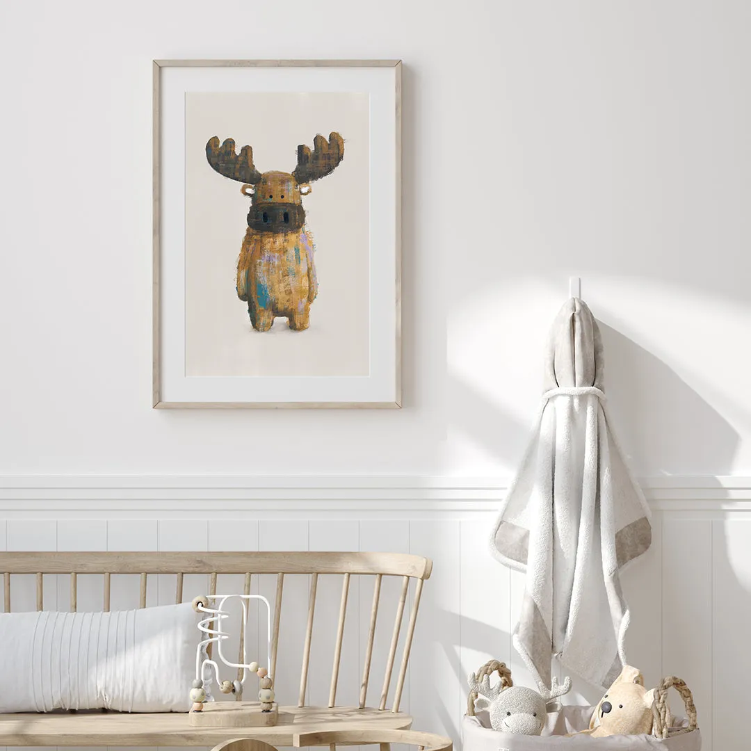 Neutral Moose Woodland Nursery Print