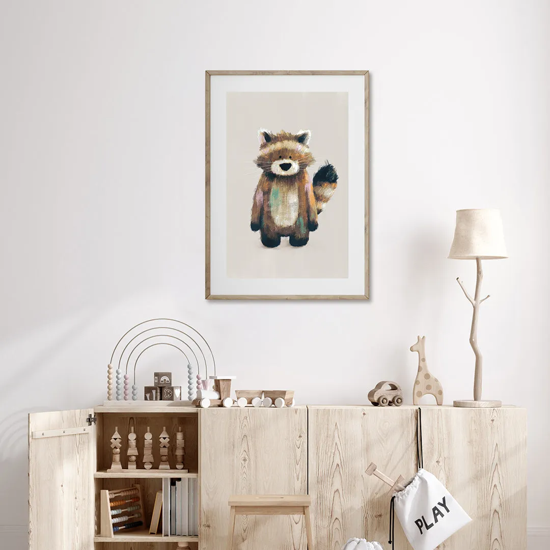 Neutral Racoon Woodland Nursery Print