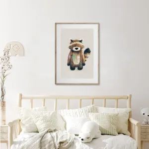 Neutral Racoon Woodland Nursery Print