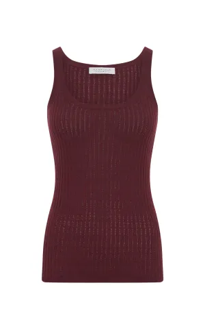 Nevin Pointelle Knit Tank Top in Bordeaux Cashmere Silk