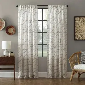 New - 1pc 50"x84" Light Filtering Jigsaw Embroidery Linen Blend Window Curtain Panel Gray/Linen - Archaeo