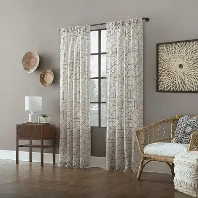 New - 1pc 50"x84" Light Filtering Jigsaw Embroidery Linen Blend Window Curtain Panel Gray/Linen - Archaeo