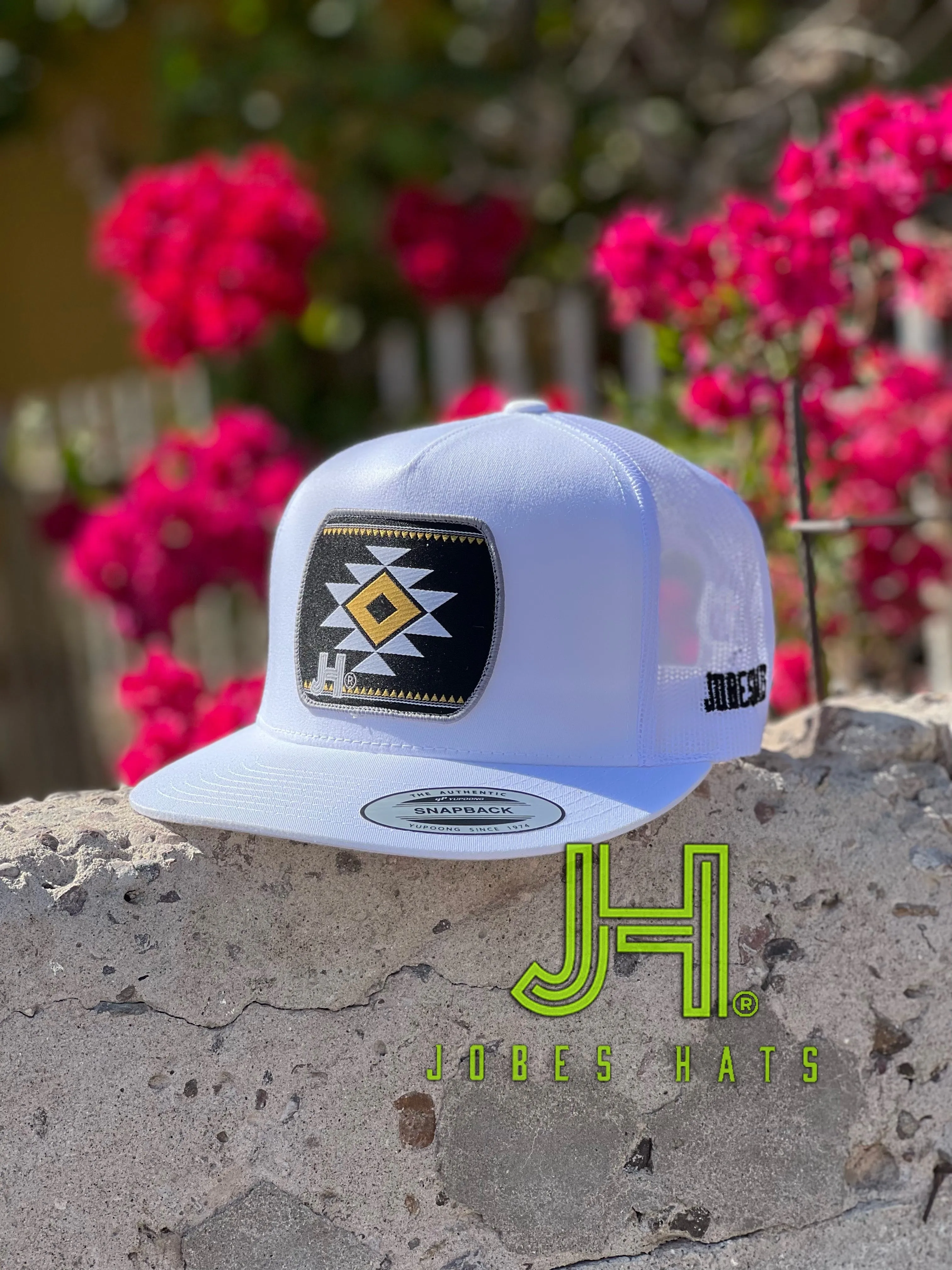 New 2022 Jobes Hats Trucker - All White Serape patch / Grey border