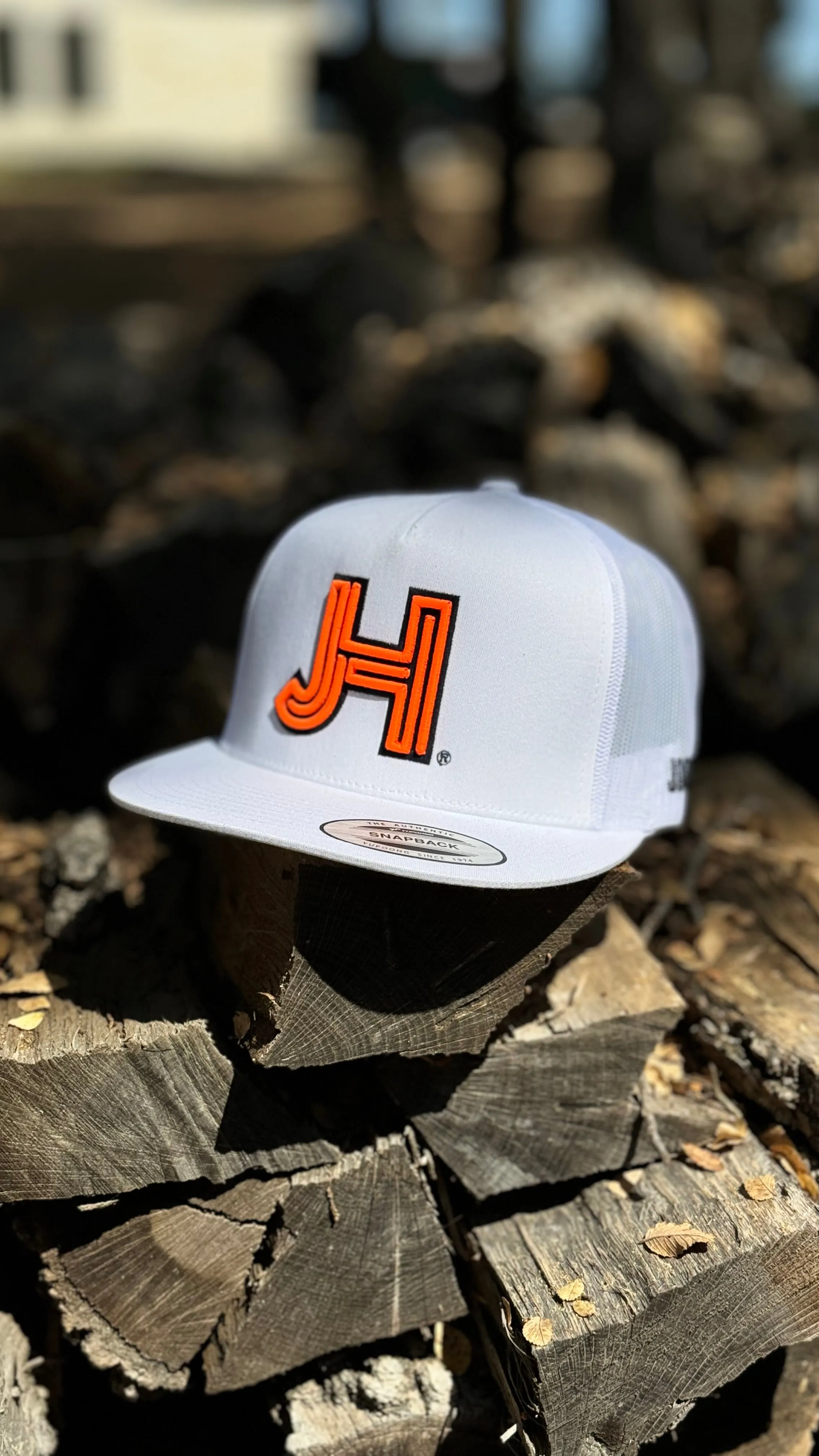 New 2024 Jobes Hats All White Trucker- Neon Orange Matte with Gold Black outline