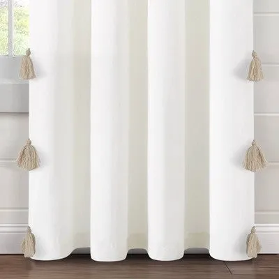 New - 84"x52" Boho Faux Linen Texture Tassel Rod Pocket Window Curtain Panel Neutral - Lush Décor