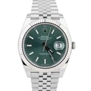 NEW APRIL 2023 PAPERS Rolex DateJust 41 Mint Green Steel 41mm Watch 126334 B P