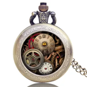 New Arrive Antique Design Gear Pocket Watch Steampunk Quartz Watches Men Gift