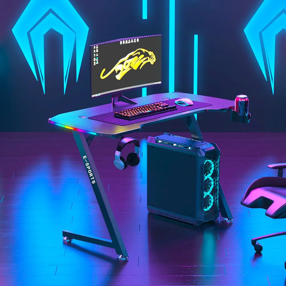 New Arrive Computer Table Z Shaped Gaming Desk With RGB Led Lights Gaming Tables