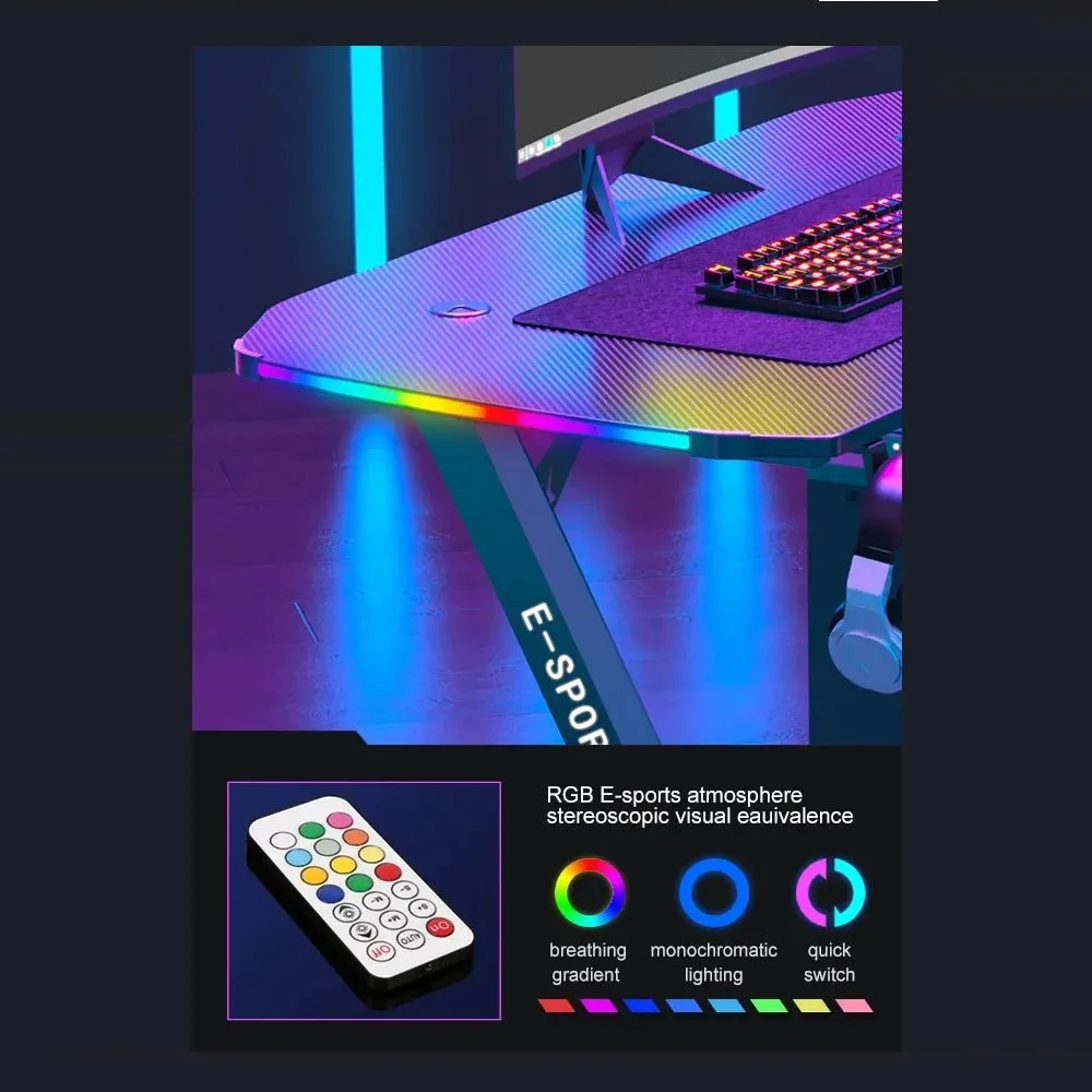 New Arrive Computer Table Z Shaped Gaming Desk With RGB Led Lights Gaming Tables