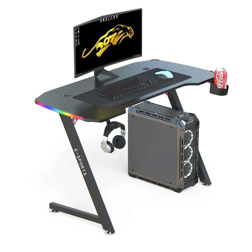 New Arrive Computer Table Z Shaped Gaming Desk With RGB Led Lights Gaming Tables