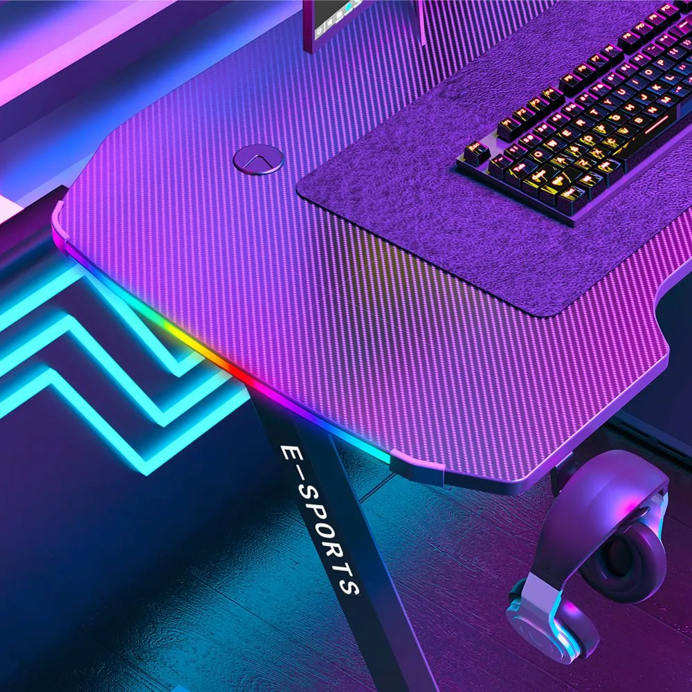 New Arrive Computer Table Z Shaped Gaming Desk With RGB Led Lights Gaming Tables