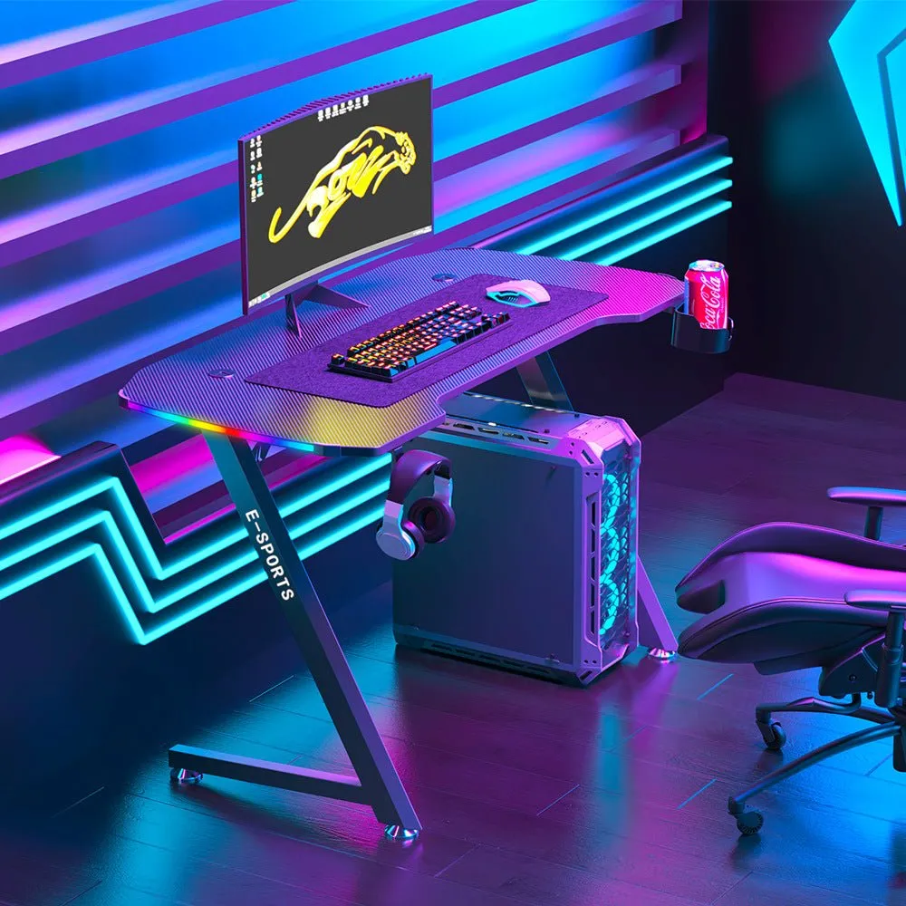 New Arrive Computer Table Z Shaped Gaming Desk With RGB Led Lights Gaming Tables