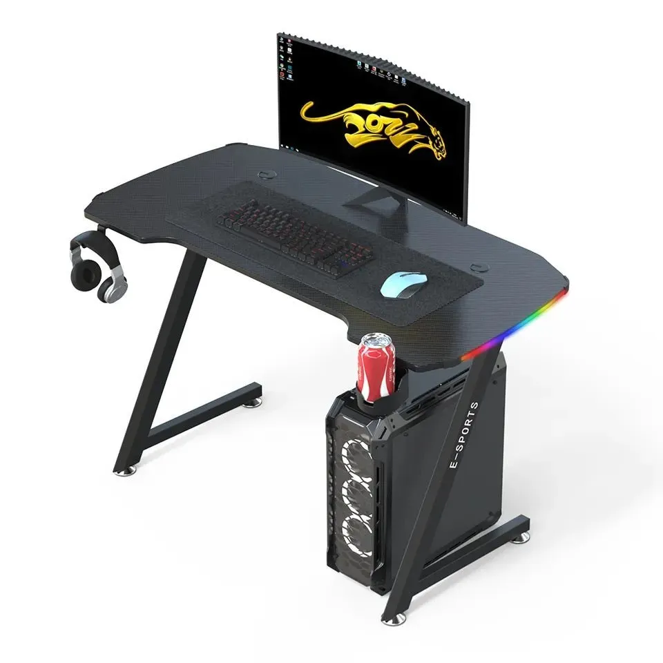 New Arrive Computer Table Z Shaped Gaming Desk With RGB Led Lights Gaming Tables