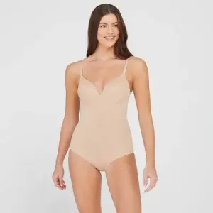 New - ASSETS BY SPANX Women's Flawless Finish Shaping Micro Low Back Cupped Bodysuit Shapewear - Neutral 1X