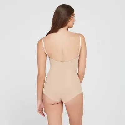 New - ASSETS BY SPANX Women's Flawless Finish Shaping Micro Low Back Cupped Bodysuit Shapewear - Neutral 1X