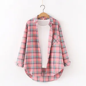 New Brand Plaid Shirt Women Loose Plus Size Blouse Female Long Sleeve Blouses Cotton Flannel Casual Shirt Women Tops Blusas