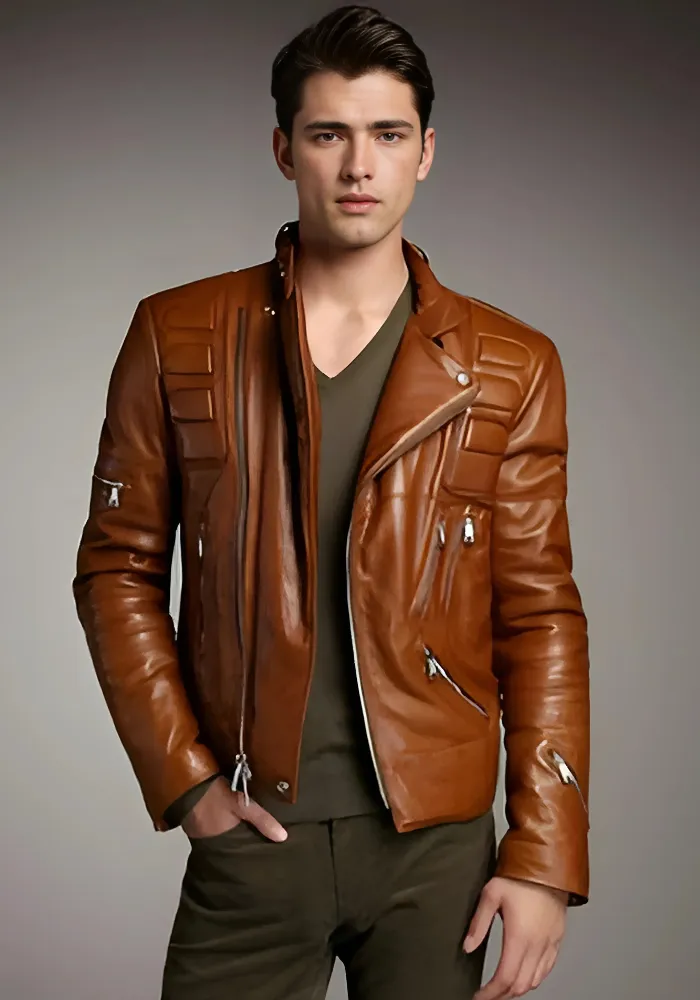 New Brown Vintage Leather Biker Stylish Jacket For Men