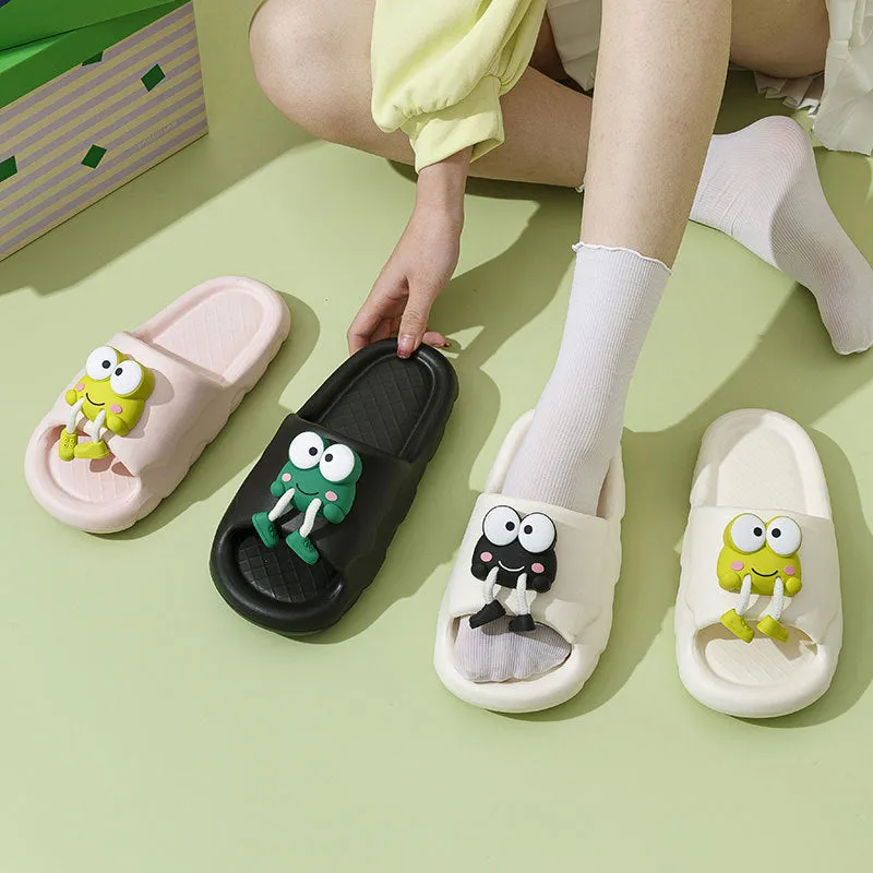 New Cartoon Frog Slippers Indoor Soft Soled Non-slip Floor Bathing Slipper For Women House Shoes Summer Couple Slippers