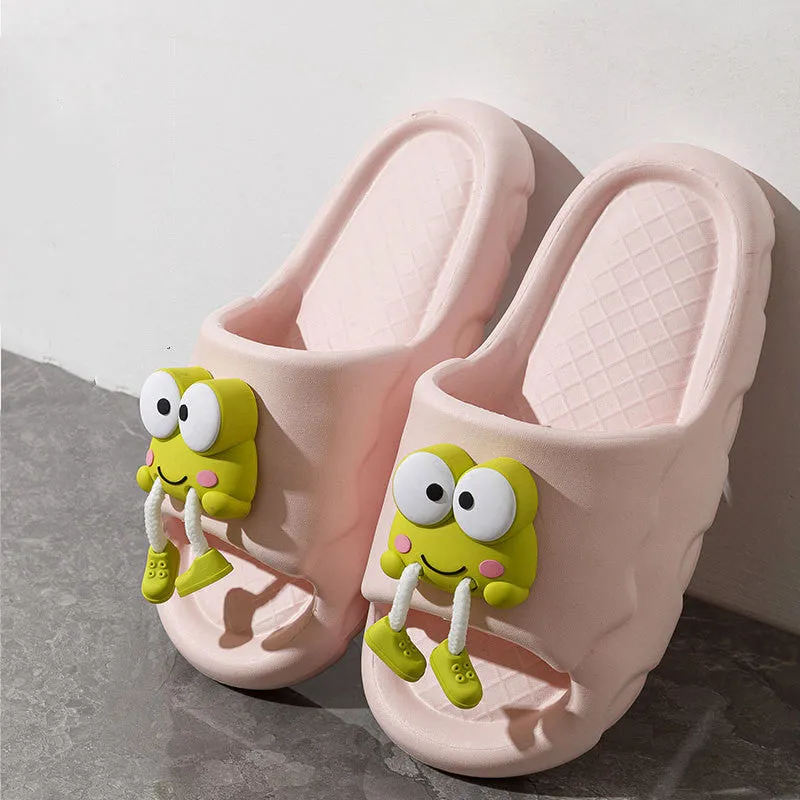 New Cartoon Frog Slippers Indoor Soft Soled Non-slip Floor Bathing Slipper For Women House Shoes Summer Couple Slippers