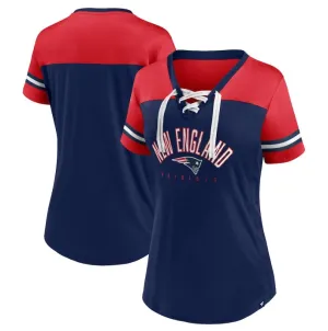 New England Patriots Women's Blitz & Glam Lace-Up V-Neck Jersey T-Shirt - Navy/Red