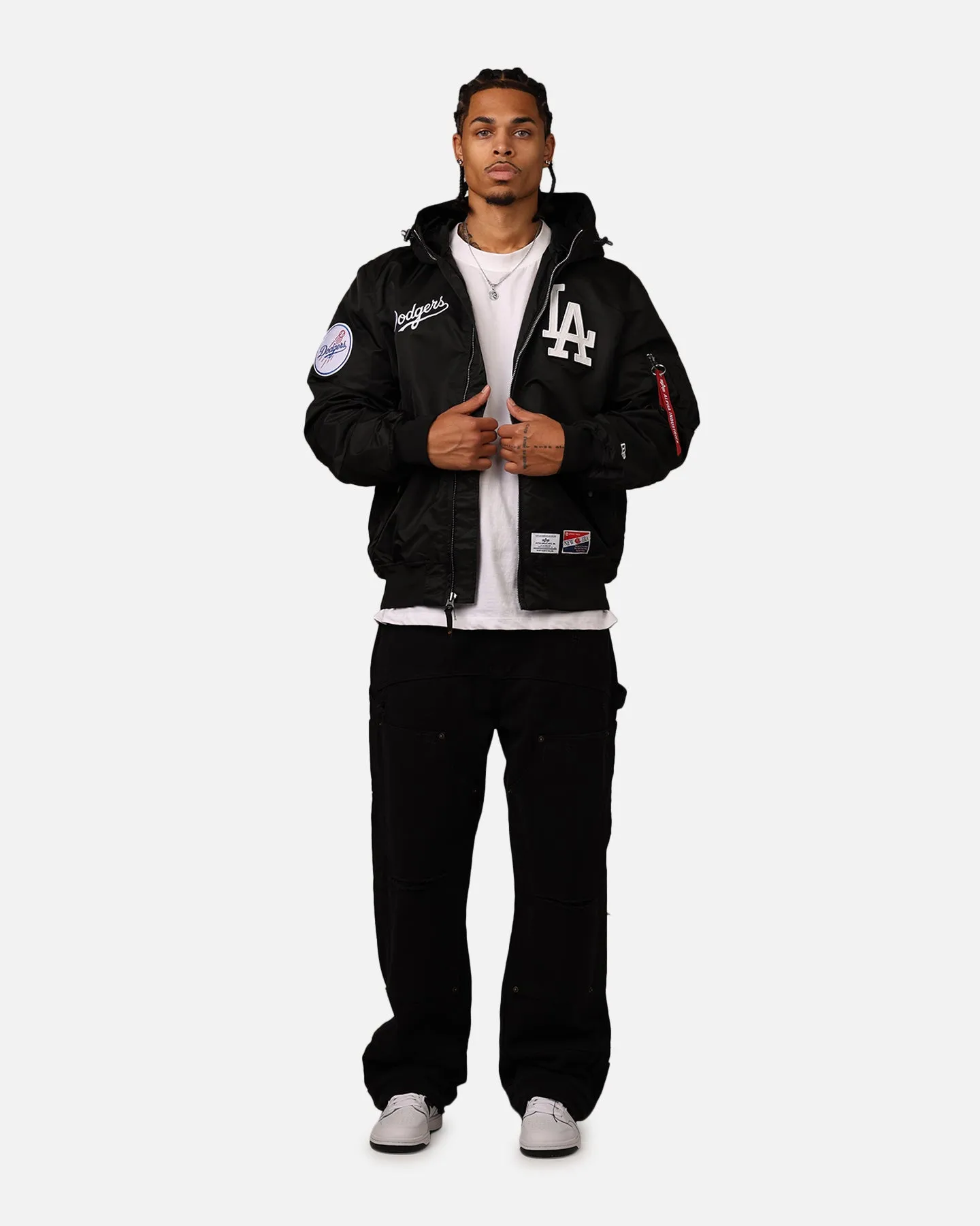 New Era Los Angeles Dodgers Alpha Industries L-2B Hooded Bomber Jacket Black