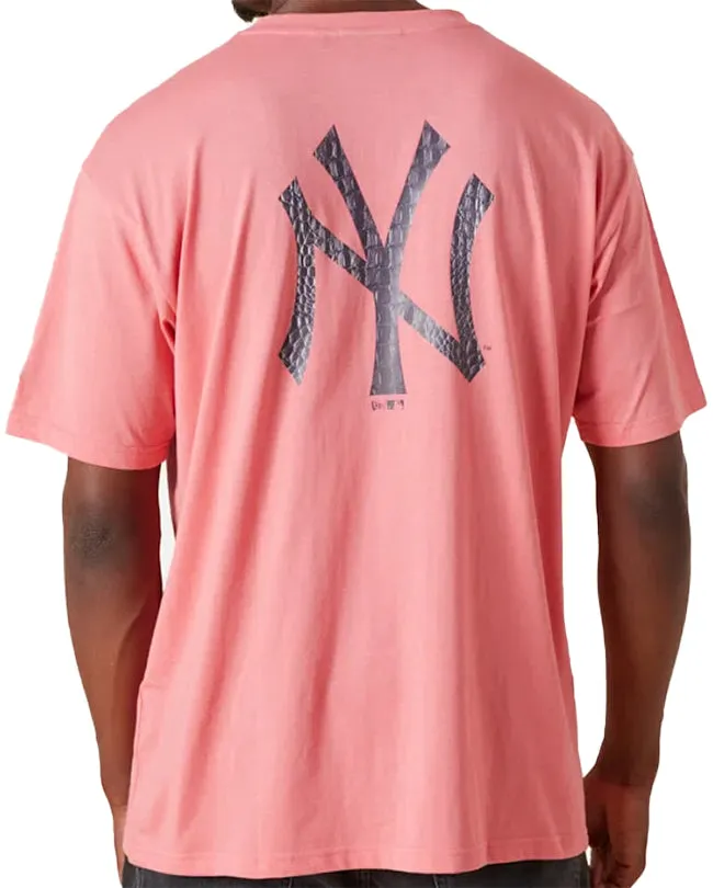 New Era Mens New York Yankees Logo Infill T Shirt Pink