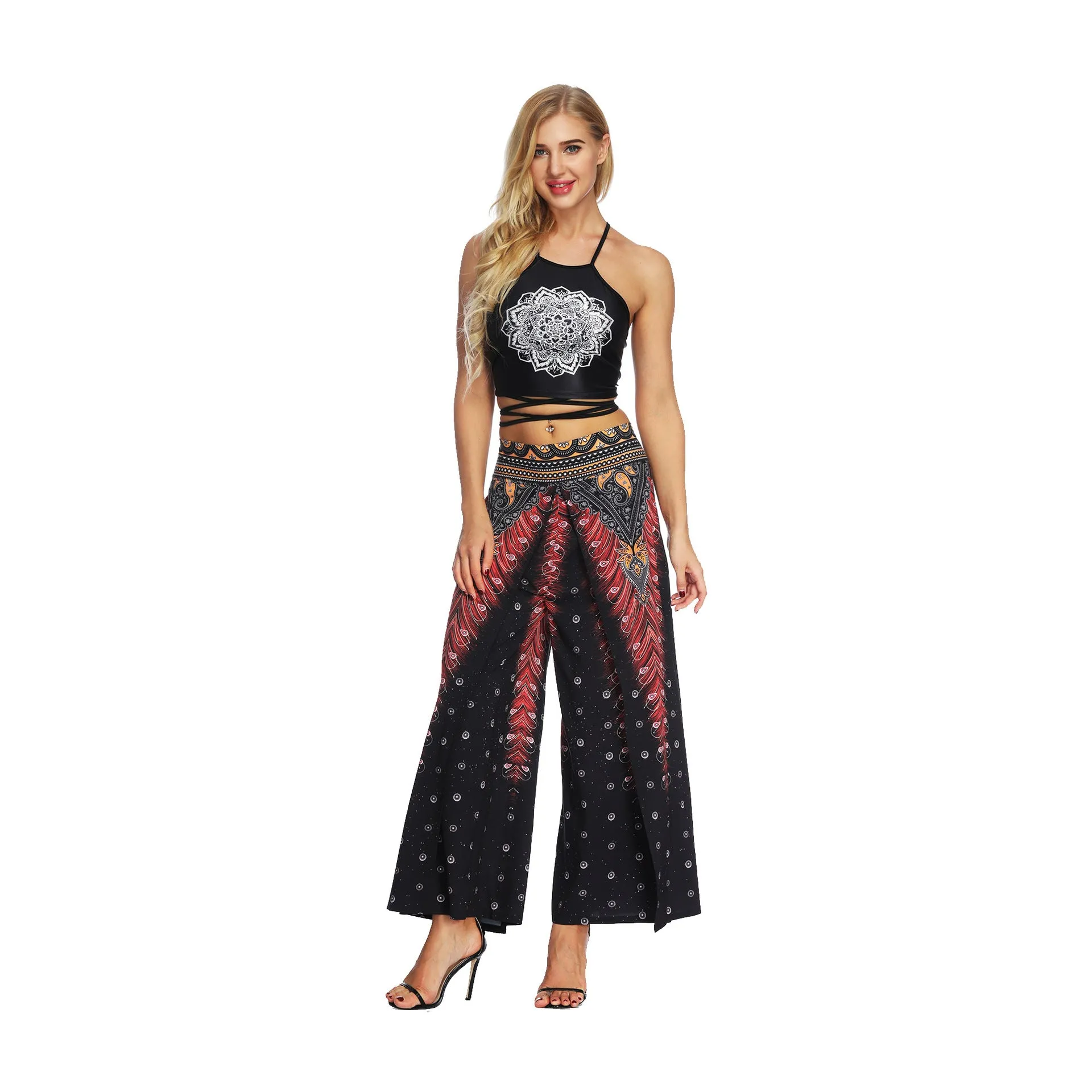 New Fashion Ethnic Digital Printing High-waist Wide-leg Yoga Pants