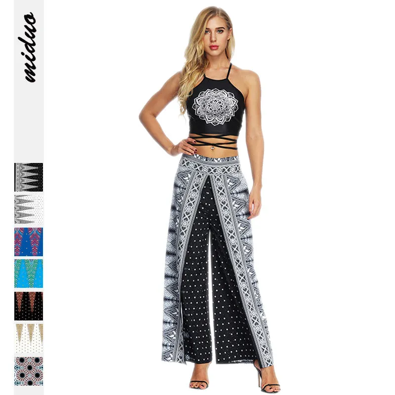 New Fashion Ethnic Digital Printing High-waist Wide-leg Yoga Pants