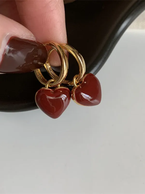 New French drip glaze red love retro earrings