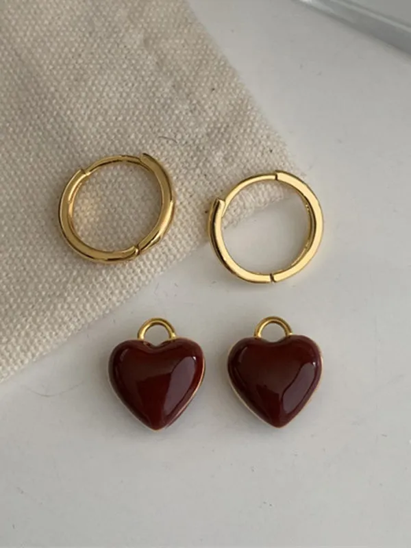 New French drip glaze red love retro earrings