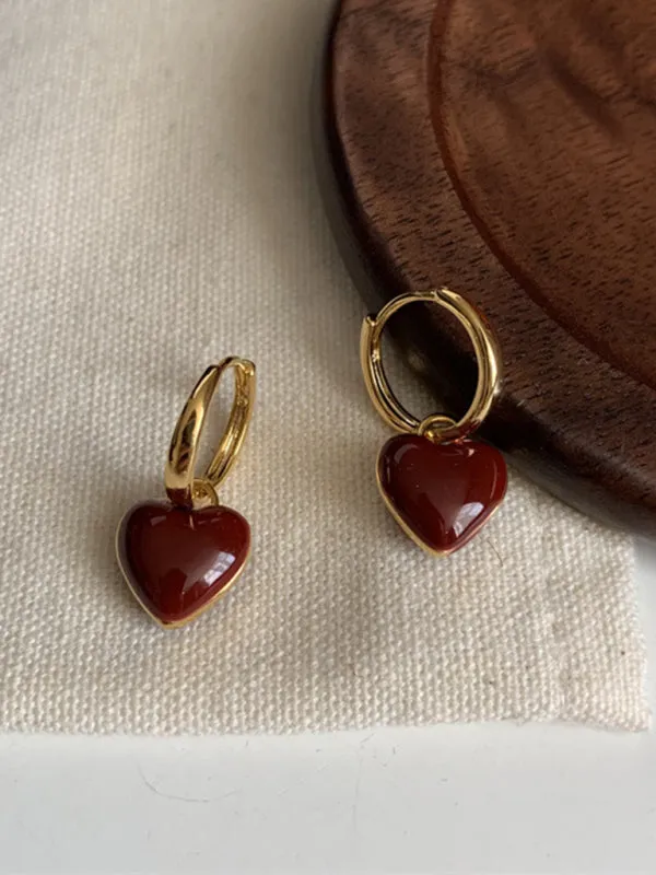 New French drip glaze red love retro earrings