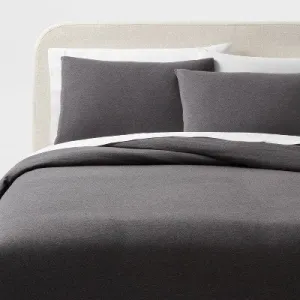 New - Full/Queen Modern Jersey Duvet and Sham Set Dark Gray Heather - Threshold