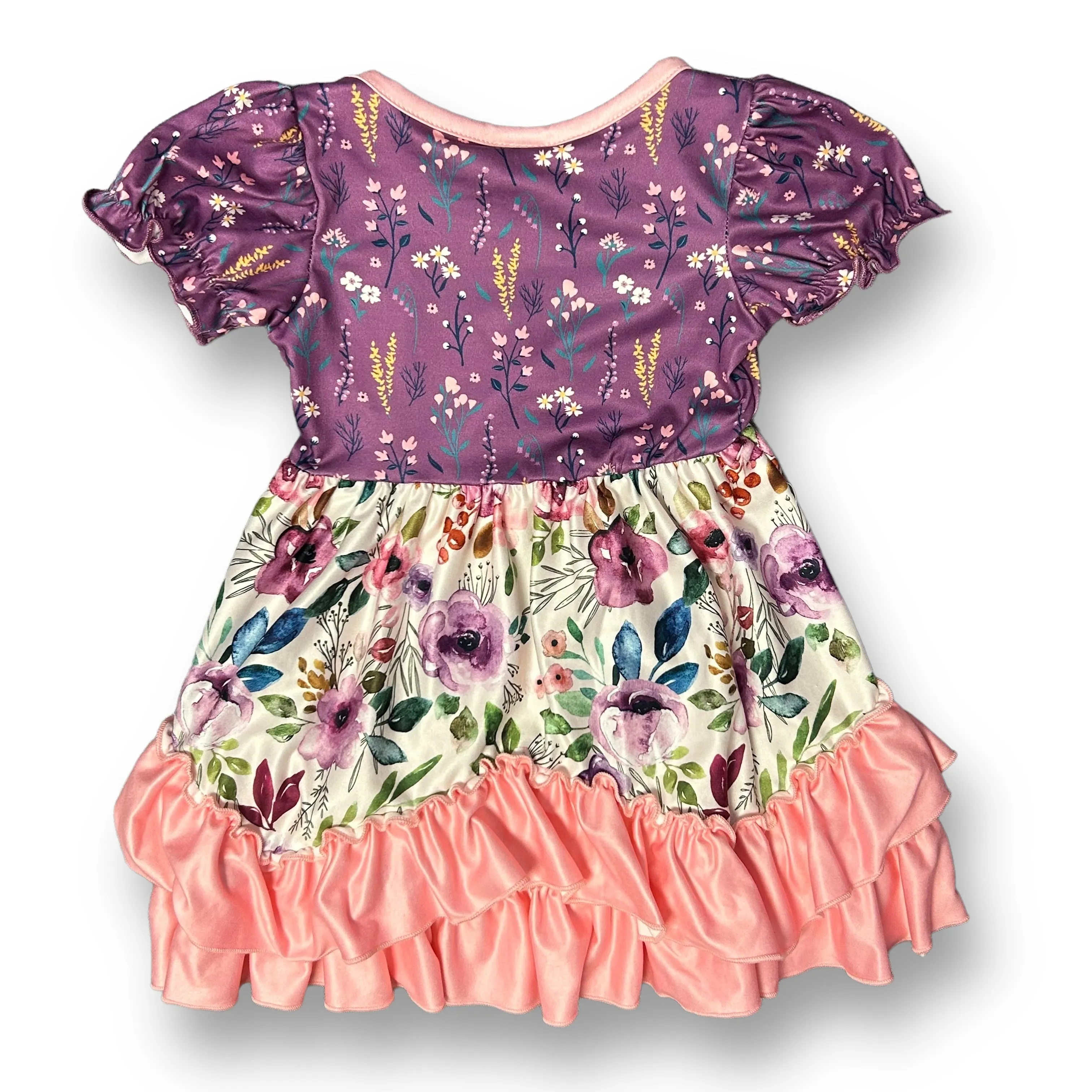 NEW! Girls Boutique Size 2 Pink & Purple Soft Floral Print Twirl Dress