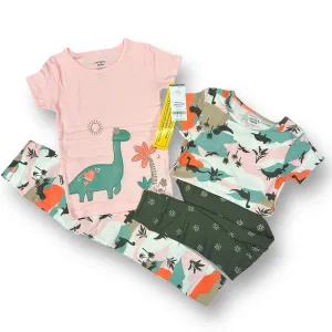 NEW! Girls Carter's Size 4T Pink & Green Dinosaur Print 4-Pc Pajamas