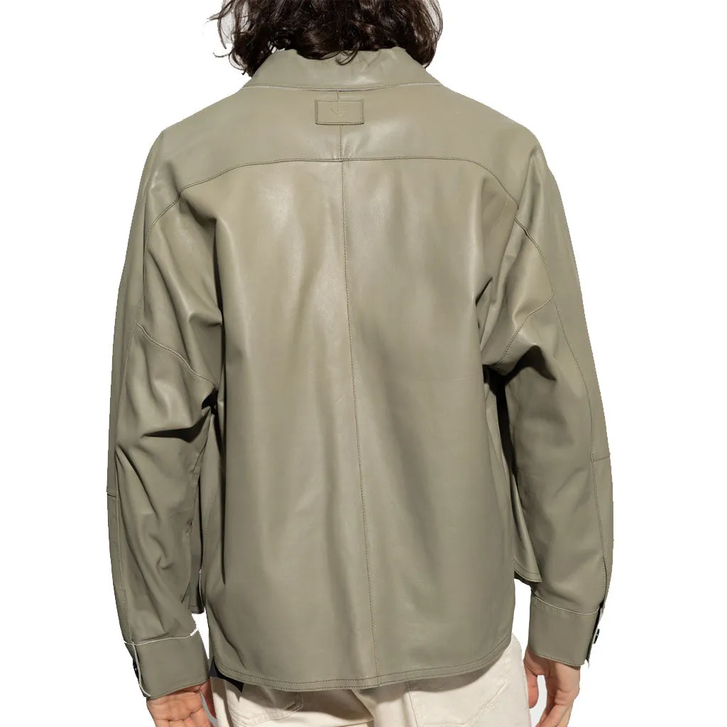 New Green Men's Button-Down Leather Shirt